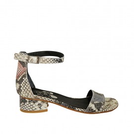 Woman's open shoe with ankle strap in multicolored printed leather heel 3 - Available sizes:  33, 43