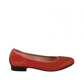 Woman's ballerina shoe in red pierced leather heel 2 - Available sizes:  42, 43, 44, 45