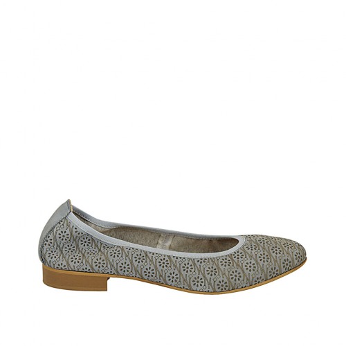 Woman's ballerina shoe in pierced blue grey leather heel 2 - Available sizes:  43, 45