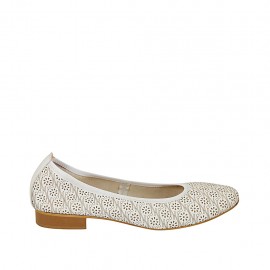 Ballerine pour femmes en cuir perforé blanc talon 2 - Pointures disponibles:  44