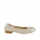 Zapato bailarina para mujer en gamuza perforada beis y piel laminada plateada tacon 2 - Tallas disponibles:  42