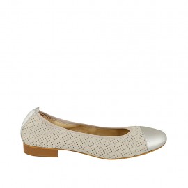 Woman's ballerina shoe in beige pierced suede and silver laminated leather heel 2 - Available sizes:  42