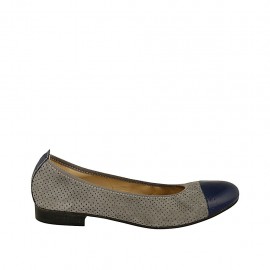 Woman's ballerina shoe in grey pierced suede and blue patent leather heel 2 - Available sizes:  42, 45