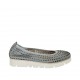 Woman's ballerina shoe in pierced blue grey leather wedge heel 2 - Available sizes:  32, 33, 34, 42, 43, 44