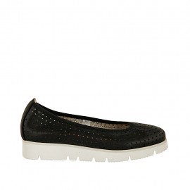 Ballerina da donna in pelle forata nera zeppa 2 - Misure disponibili: 32, 33, 34, 43, 44