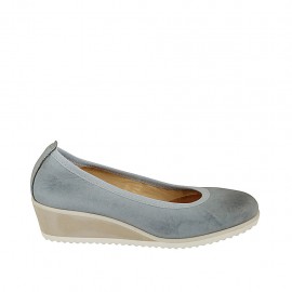 Ballerine pour femmes en cuir bleu gris talon compensé 4 - Pointures disponibles:  42, 43, 44
