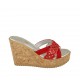 Mule ouvert pour femmes en daim rouge et daim imprimé rouge et platine avec plateforme et talon compensé 9 - Pointures disponibles:  33, 34, 42, 43