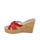 Sabo abierto para mujer en gamuza roja y gamuza imprimida roja y platino con plataforma y cuña 9 - Tallas disponibles:  33, 34, 42, 43