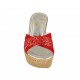 Sabo abierto para mujer en gamuza roja y gamuza imprimida roja y platino con plataforma y cuña 9 - Tallas disponibles:  33, 34, 42, 43