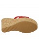 Sabo abierto para mujer en gamuza roja y gamuza imprimida roja y platino con plataforma y cuña 9 - Tallas disponibles:  33, 34, 42, 43