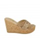 Sabot aperto da donna in camoscio beige e camoscio stampato beige e platino con plateau e zeppa 9 - Misure disponibili: 31, 32, 33, 34, 42, 43
