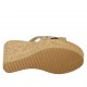 Sabot aperto da donna in camoscio beige e camoscio stampato beige e platino con plateau e zeppa 9 - Misure disponibili: 31, 32, 33, 34, 42, 43