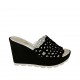 Sabot aperto da donna in camoscio forato nero con plateau e zeppa 9 - Misure disponibili: 31, 32, 33, 34, 42, 43, 44, 45