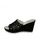 Sabot aperto da donna in camoscio forato nero con plateau e zeppa 9 - Misure disponibili: 31, 32, 33, 34, 42, 43, 44, 45