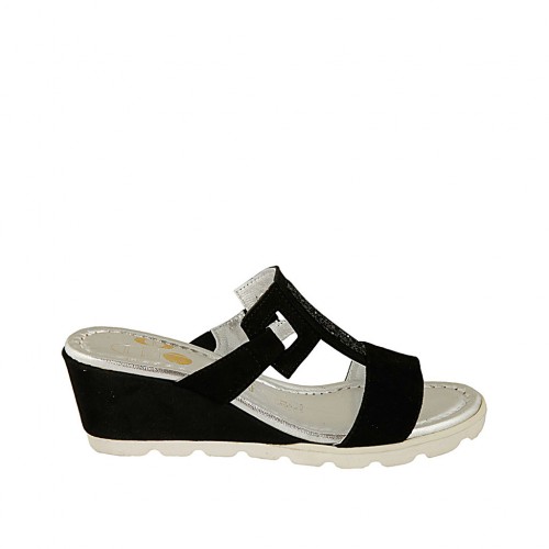 Sabot aperto con accessorio in camoscio nero zeppa 5 - Misure disponibili: 34, 42, 43, 45