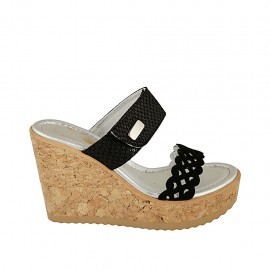 Mule ouvert pour femmes avec plateforme et velcro en daim et daim imprimé noir talon compensé 9 - Pointures disponibles:  32, 33, 34, 42, 43, 44