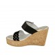 Sabot aperto da donna con plateau e velcro in camoscio e camoscio stampato nero zeppa 9 - Misure disponibili: 31, 32, 33, 34, 42, 43, 44, 45