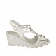 Sandalo da donna in pelle forata bianca e tessuto bianco e argento zeppa 6 - Misure disponibili: 31, 33, 34, 42, 43, 44, 45
