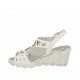 Sandalo da donna in pelle forata bianca e tessuto bianco e argento zeppa 6 - Misure disponibili: 31, 32, 33, 34, 42, 43, 44, 45