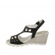 Woman's sandal in black pierced leather and grey and silver fabric wedge heel 6 - Available sizes:  31, 32, 33, 34, 42, 43, 44, 45