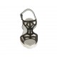 Woman's sandal in black pierced leather and grey and silver fabric wedge heel 6 - Available sizes:  31, 32, 33, 34, 42, 43, 44, 45