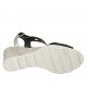 Woman's sandal in black pierced leather and grey and silver fabric wedge heel 6 - Available sizes:  31, 32, 33, 34, 42, 43, 44, 45