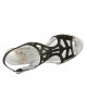 Woman's sandal in black pierced leather and grey and silver fabric wedge heel 6 - Available sizes:  31, 32, 33, 34, 42, 43, 44, 45