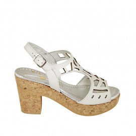 Woman's sandal with platform in white pierced leather heel 8 - Available sizes:  31, 32, 34, 42, 43, 45