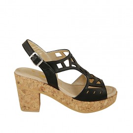 Woman's sandal with platform in black pierced leather heel 8 - Available sizes:  31, 34, 42, 43, 45