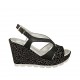 Sandale pour femmes en cuir noir et daim imprimé noir et argent avec plateforme et talon compensé 9 - Pointures disponibles:  31, 32, 33, 34, 44, 45