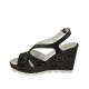 Sandale pour femmes en cuir noir et daim imprimé noir et argent avec plateforme et talon compensé 9 - Pointures disponibles:  31, 32, 33, 34, 44, 45