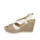 Sandalo da donna in pelle bianca e camoscio stampato beige e argento con plateau e zeppa 9 - Misure disponibili: 31, 32, 33, 34, 42, 43, 44, 45