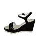 Sandalia para mujer en gamuza perforada negra con cinturon cuña 9 - Tallas disponibles:  32, 33, 34, 42, 44, 45
