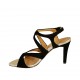 Woman's strap sandal in black suede and platinum leather heel 8 - Available sizes:  31, 32, 33, 34, 42, 43, 44, 46, 47