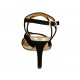 Sandalia para mujer con cinturon en gamuza negra y piel platino tacon 8 - Tallas disponibles:  31, 32, 33, 34, 42, 43, 44, 46, 47
