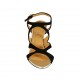 Woman's strap sandal in black suede and platinum leather heel 8 - Available sizes:  31, 32, 33, 34, 42, 43, 44, 46, 47