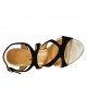 Woman's strap sandal in black suede and platinum leather heel 8 - Available sizes:  31, 32, 33, 34, 42, 43, 44, 46, 47