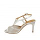 Sandalo da donna in pelle e rete laminata argento tacco 7 - Misure disponibili: 32, 33, 34, 42, 43, 44, 45, 46, 47
