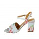 Woman's strap sandal in light blue and multicolored fabric heel 7 - Available sizes:  34, 42, 45