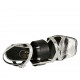 Sandale pour femmes avec courroie et boucle en cuir noir et lamé argent talon 8 - Pointures disponibles:  33, 34, 42, 43, 45