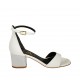 Woman's open shoe in white leather and silver laminated leather with strap heel 5 - Available sizes:  33, 34, 42, 43, 44, 45, 46