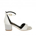 Woman's open shoe in white leather and silver laminated leather with strap heel 5