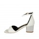 Woman's open shoe in white leather and silver laminated leather with strap heel 5 - Available sizes:  33, 34, 42, 43, 44, 45, 46