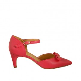 Woman's open shoe in red leather with strap and bow heel 6 - Available sizes:  34, 42, 43, 44, 45, 46