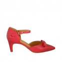 Woman's open shoe in red leather with strap and bow heel 6