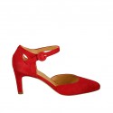 Escarpin ouvert pour femmes avec courroie en daim rouge talon 7