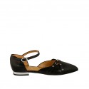 Chaussure ouvert pour femmes en cuir noir avec courroie et goujons talon 1