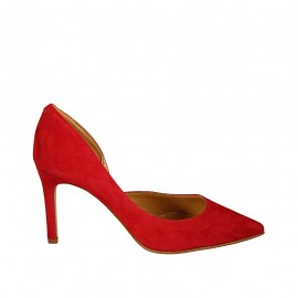 Woman's open shoe in red suede heel 8 - Available sizes:  31, 33, 34, 42, 43, 44, 45, 46