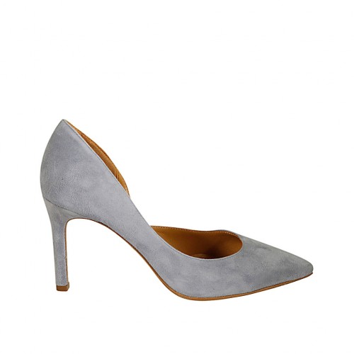 Scarpa aperta da donna in camoscio avio tacco 8 - Misure disponibili: 31, 33, 34, 42, 43, 44, 46