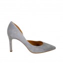 Offener Damenschuh aus blaugrauem Wildleder Absatz 8